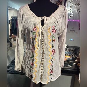 NWOT Vintage Embroidered White Peasant Blouse